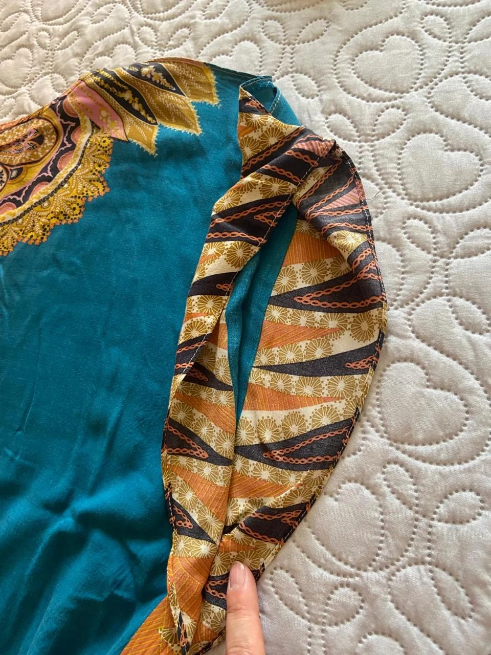 Blusón, caftán estilo étnico, azul turquesa y dorado - SuiteBlanco. Talla Única – photo 15